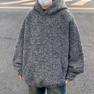 小香风连帽卫衣男2024冬粗花呢宽松长袖上衣WB365-常规45-加绒55