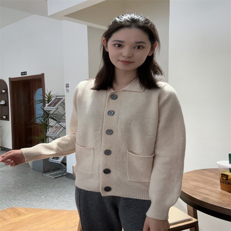 时尚百搭女装羊毛衫POIO领六扣开衫显瘦修身外套,女装羊毛衫,泰沅羊绒