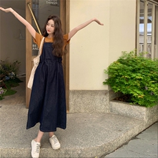 法式牛仔吊带连衣裙套装女2025夏季新款巨好看休闲减龄T恤两件套，女装套装/套裙，2C129