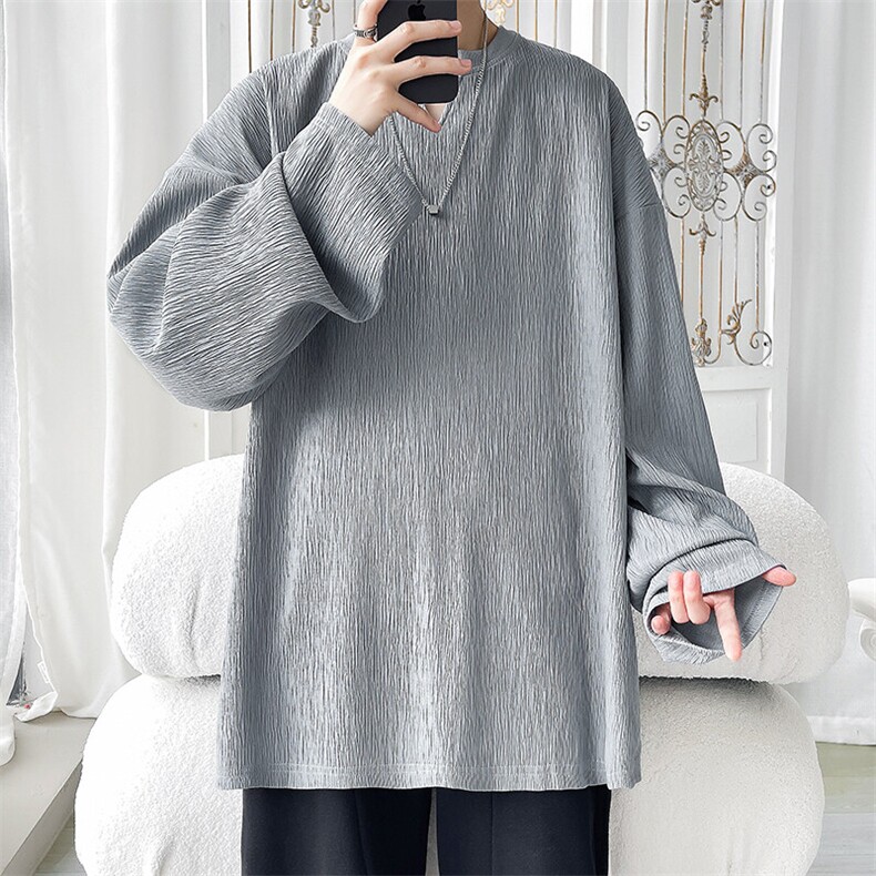 wassuphappy长袖t恤男款春秋季2025新款肌理感打底衫休闲上衣服,男装卫衣,电商A001