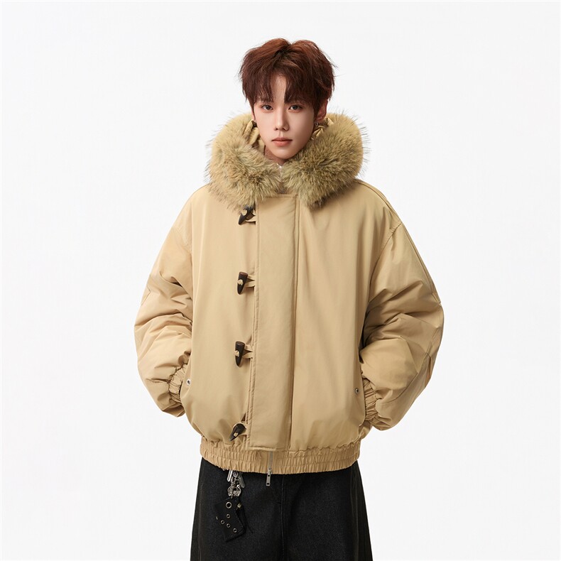 （手塞棉）冬季毛领加厚棉服牛角扣连帽上衣MF002-P130-控239,男装棉衣,星座216(原A116)