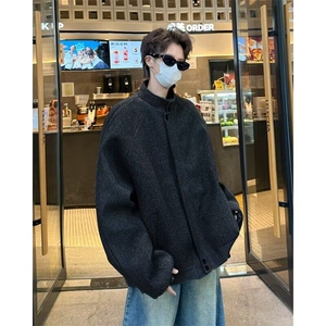 秋冬设计款夹克男士宽松呢料风衣高级感呢子外套JK504/P62,黑白条纹吊带连衣裙搭配图片