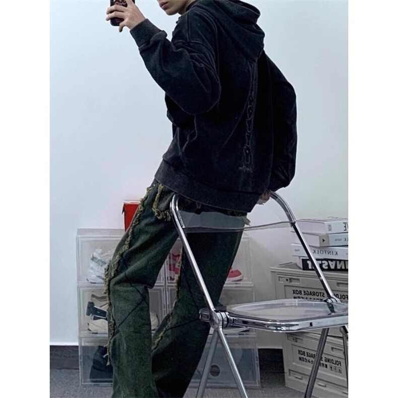 美式高街潮牌破坏骷髅刺绣做旧连帽卫衣休闲外套WY124特P59,女装短外套,星座908-1