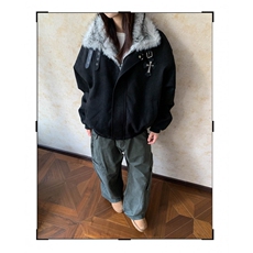 W11021-P118网图现货美式十字架麂皮绒毛领棉服座山雕加厚外套，男装棉衣，星座1608