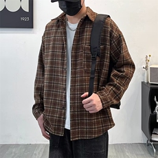 早秋复古宽松长袖衬衫男日系学院风格子休闲寸衣外套CC334，男装衬衫，星座1116A-1（原606A）
