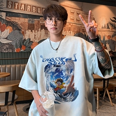 ！版权！2025夏季新款男士鹿皮绒短袖T恤情侣半袖TL2425特P19，男装T恤，电商B220