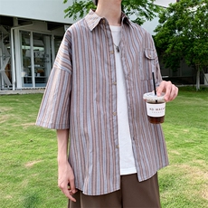 衬衫男短袖日系条纹痞子帅气2023夏季文艺ins宽松外套CY308-P31，男装衬衫，星座412-3