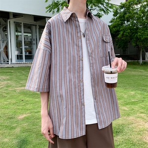 衬衫男短袖日系条纹痞子帅气2023夏季文艺ins宽松外套CY308-P31图片