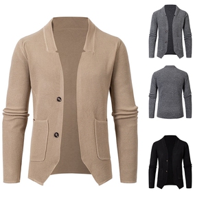 外贸秋季西装领中青年纯色休闲通勤长袖直筒男士针织开衫上衣外套,男装针织衫/毛衣,星座306A