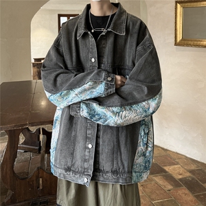 刺绣拼接牛仔夹克男外套男大码潮港风外套男NZ77065P95控128图片
