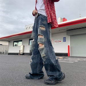 复古做旧磨破设计感阔腿牛仔裤休闲时尚气质百搭拖地裤NZ169-P50图片