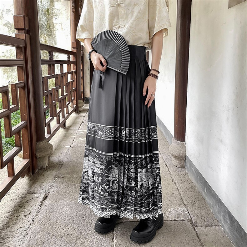 新中式风汉服马面半身裙男女款夏季潮牌宽松长裙KZ470-P48,女装半身裙,星座308B-1