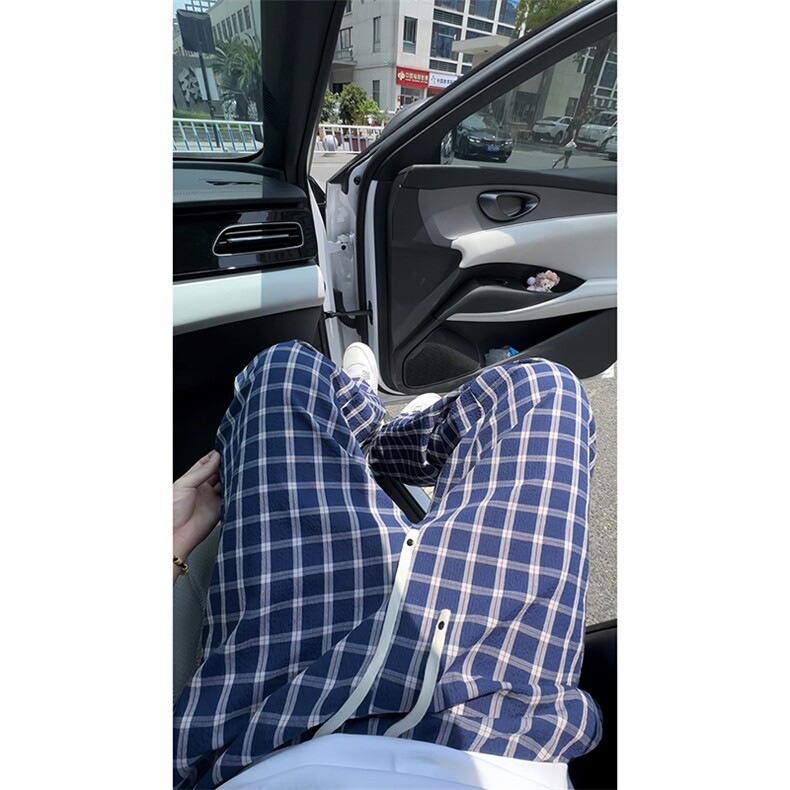 美式格子休闲裤男生秋季撞色拼接直筒裤cleanfit复古设计感弯刀裤,男装休闲裤,电商基地A050