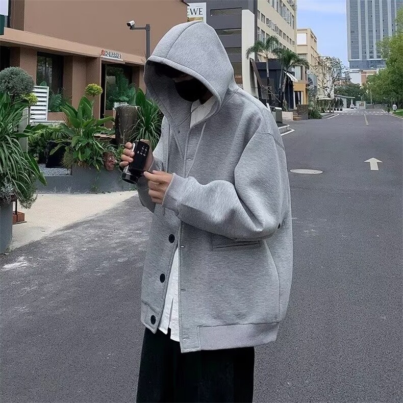Y39灰色连帽卫衣oversize美式高街开衫外套宽松慵懒风上衣,女装短外套,星座308A-1（原309B-1）