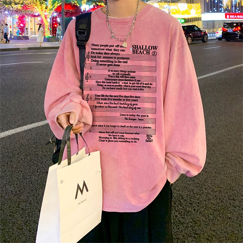 直播品质重磅纯棉美式蜡染水洗做旧潮牌宽松长袖t恤CT383特P38,男装T恤,电商A486