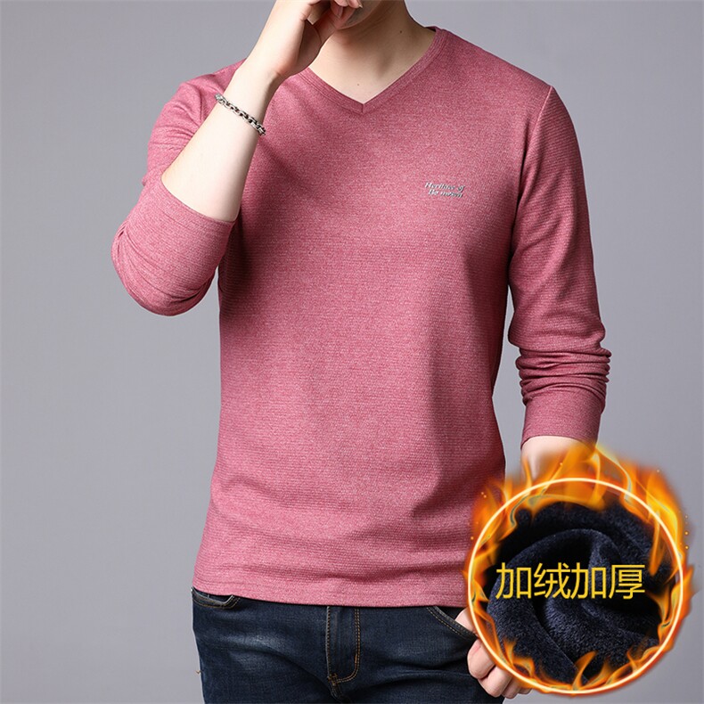 爸爸装纯色长袖polo衫男秋冬季中老年棉上衣中年t恤HPNT9866-P75,男装T恤,电商B212（原钱塘6029）