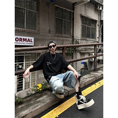 现货~美式高街工装牛仔短裤男复古宽松直筒中裤七分裤A3125-特P45，男装牛仔裤，星座1004-3
