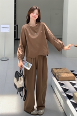 2024秋款时尚宽松显瘦长袖阔腿裤两件套女装套装，女装套装/套裙，灵力轩