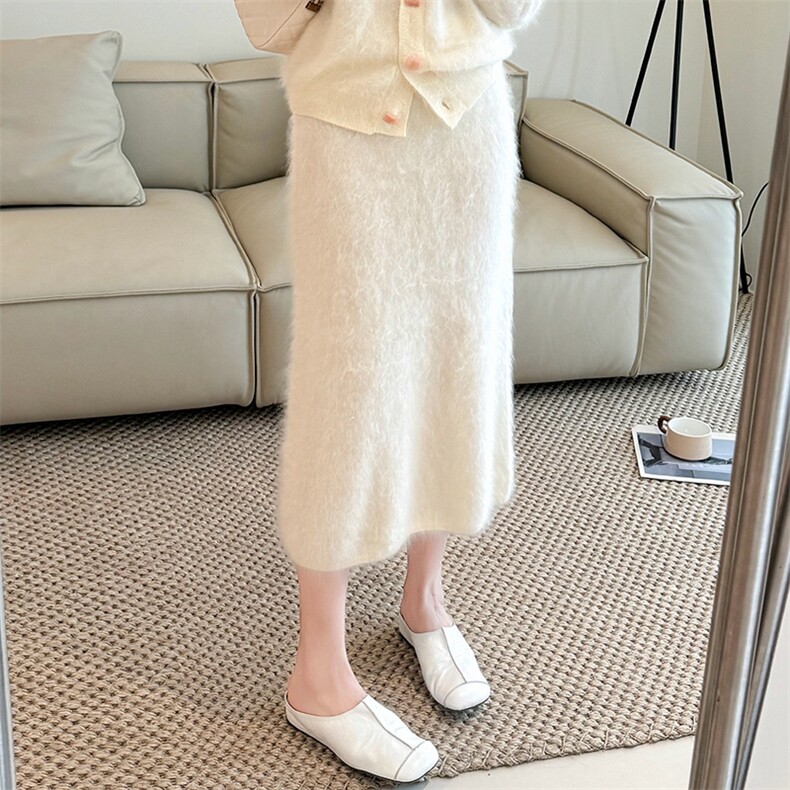 针织半身裙女秋冬2025年新款韩版纯色高腰包臀裙，女装半身裙，仟禧羊绒