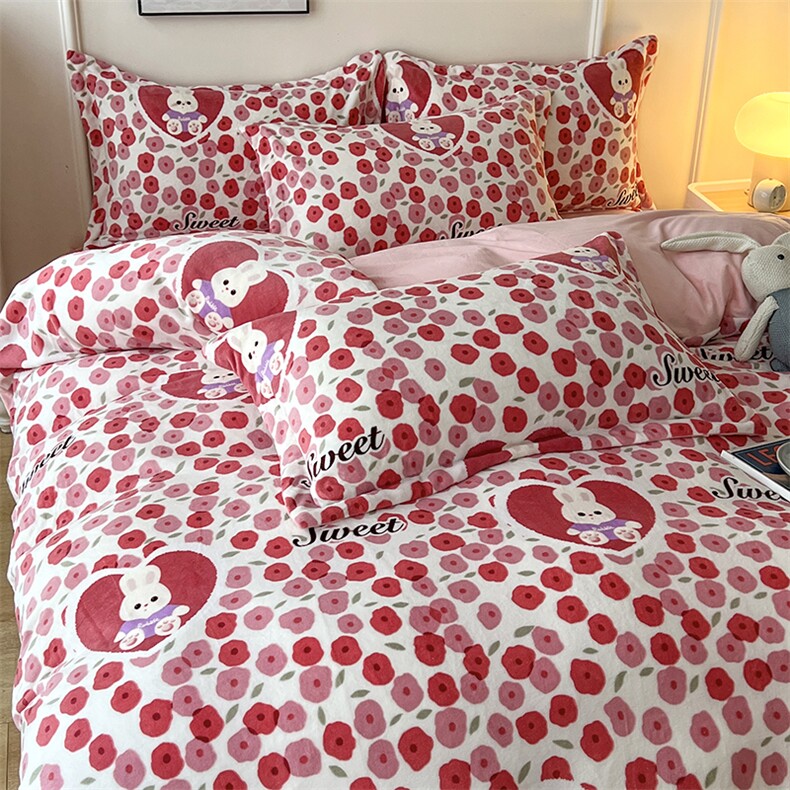 新款牛奶绒印花四件套,女装床品套件,一起卖家纺