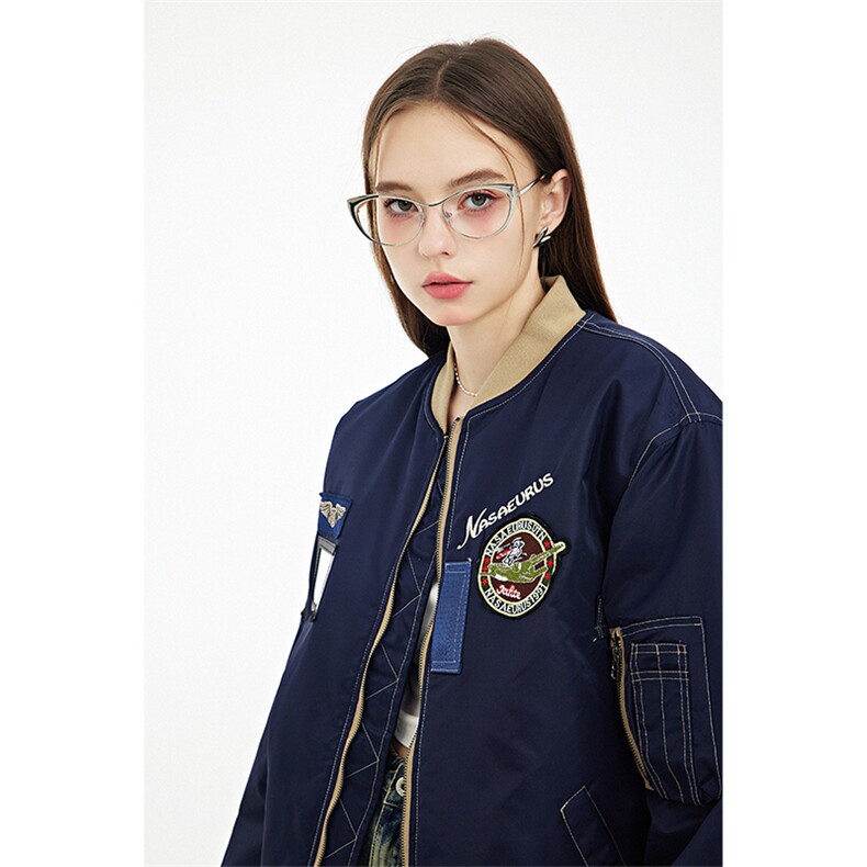 现货欧美街头刺绣飞行员外套秋冬季潮牌机车夹克棉衣棒球服,男装夹克,电商A105