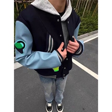 高品质美式拼接徽章美式棒球服夹克男女Cleanfit外套，男装夹克，星座410-6（原星座1304-1）