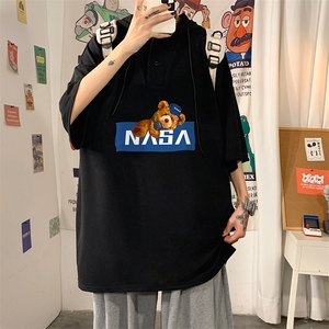 LD54247-P45 NASA连帽短袖t恤男大码胖子带帽五分袖中袖 海报风图片