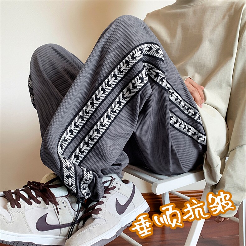 条纹休闲裤子男春秋新款宽松直筒裤港风阔腿裤K910-特批40图片
