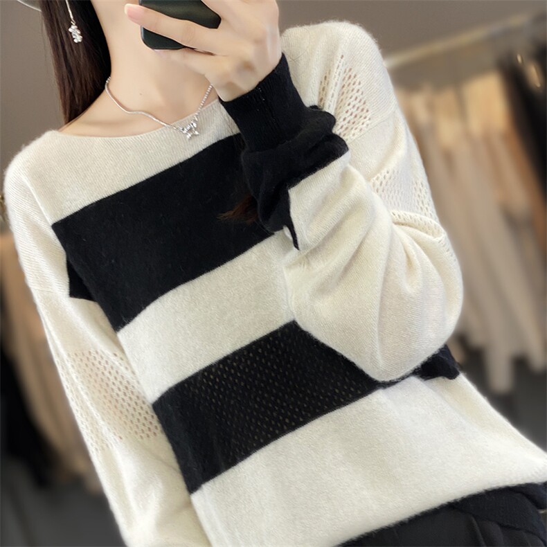 2025年秋季新款拼色针织女士羊毛上衣时尚休闲通勤百搭，女装羊毛衫，佳绒高端店