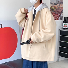 N6108/P95秋冬港风连帽假两件中长款毛呢大衣男大码风衣呢料上衣，男装毛呢大衣，电商A141
