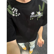 网图有货美式花卉刺绣短袖T恤男女潮牌设计复古夏季体恤A414-P35，男装T恤，星座1505