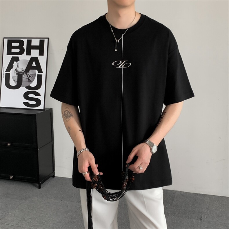 夏装小众潮流大码硅胶烫银印花圆领纯色百搭纯棉短袖T恤男女,男装T恤,星座909