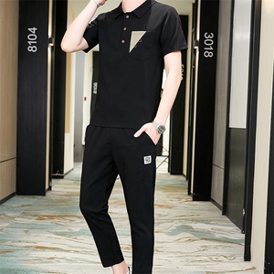 休闲套装男夏季两件套运动衣服新款韩版潮流帅气冰丝短袖TZ66-P45图片