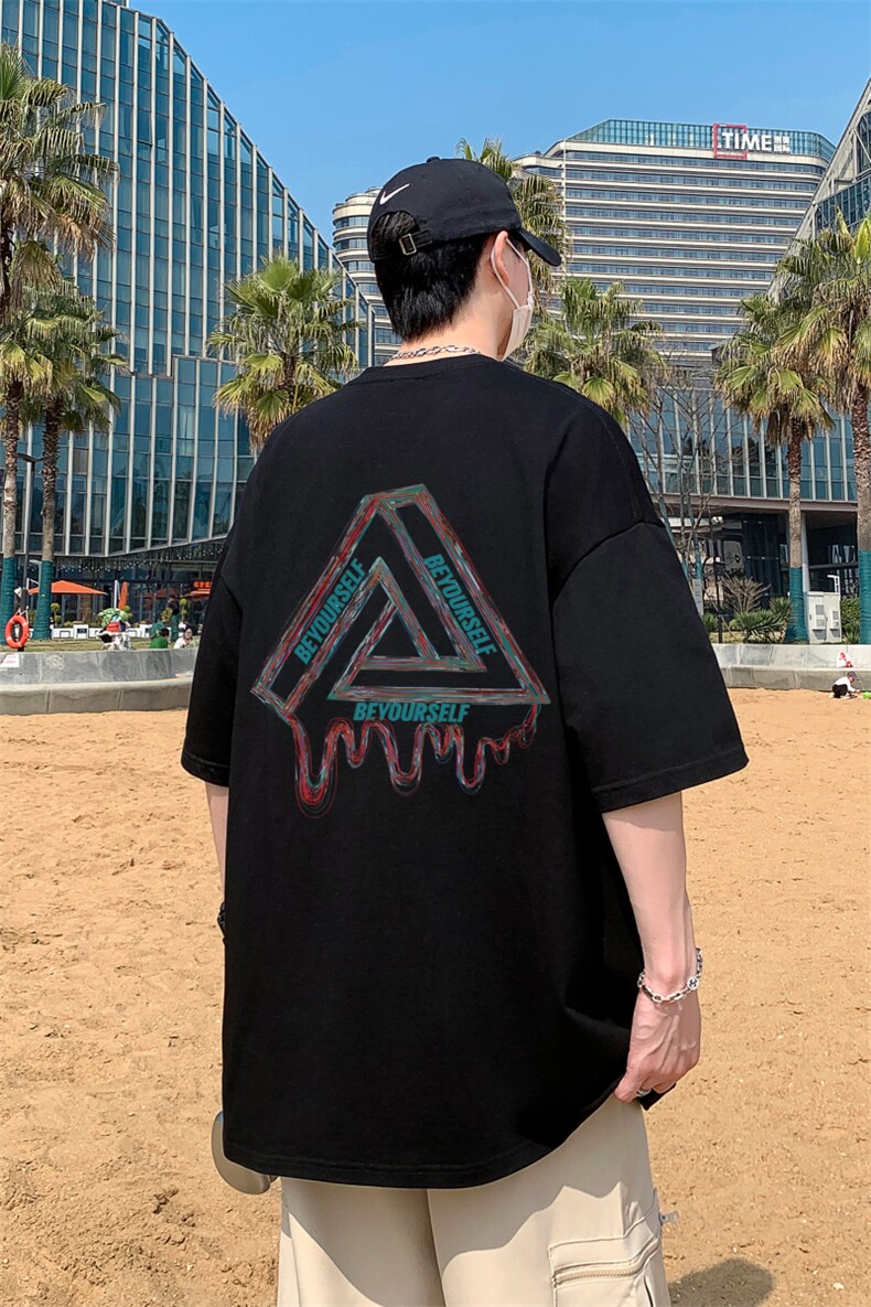 港风夏季纯棉宽松休闲圆领重磅230克短袖男T恤-T717-P20,男装T恤,星座310B