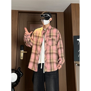 控价59港风格子衬衫宽松外套男女衬衣百搭格子外套CS2401 P35图片