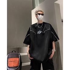 丝光棉解构短袖T恤夏季小众设计拉链半袖体恤XZ514-2-202494-P63，男装T恤，星座514-2(原B239)