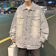 美式复古牛仔外套男春秋潮牌水洗炸街星星夹克痞帅百搭JK1036-P65，男装夹克，星座1008