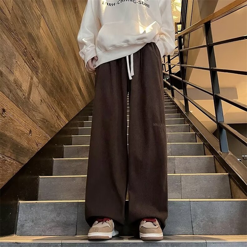 黑色直筒裤子男垂感宽松百搭潮流灯芯绒刺绣休闲2023秋冬季KB213,男装休闲裤,星座1116A-1（原606A）