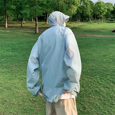 UPF50+潮牌纯色拼接连帽防晒衣男宽松百搭情侣防晒服外套Y155/P45，男装防晒衣，星座506
