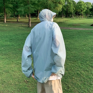 UPF50+潮牌纯色拼接连帽防晒衣男宽松百搭情侣防晒服外套Y155/P45图片