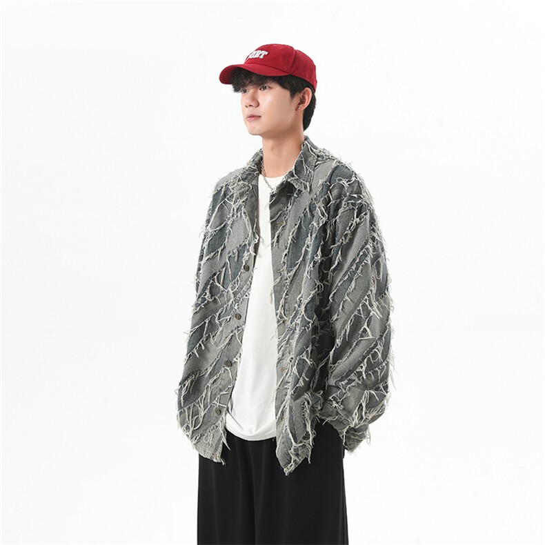 欧美街头高街猫须毛边破坏做旧重工牛仔夹克薄外套男秋JK1082-P70,男装夹克,星座1103-3