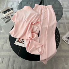 女夏季新款韩版时尚休闲运动套装连帽短袖卫衣高腰阔腿裤两件套潮，女装套装/套裙，江南