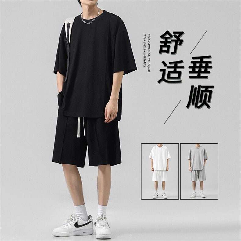 短袖短裤休闲套装冰氧速干休闲百搭款时尚一整套TZ50特批65,男装休闲套装,星座718