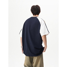 纯棉夏季新款港风日系拼色拼接圆领短袖T恤XZ608-T2517-P35控48，男装T恤，星座608(原A046)