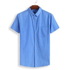 夏装新款加肥加大码男式短袖衬衫格子休闲衬衣XL-7XL19C01，男装衬衫，星座802