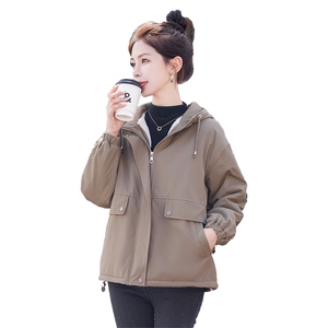 现货！！2023冬季新款加绒加厚外套女连帽小个子棉衣宽松派克棉服图片