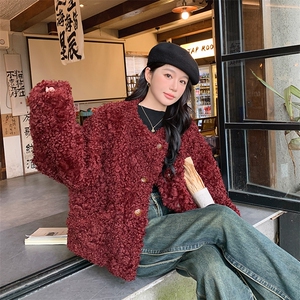 24秋冬新款安可拉红皮毛一体羊卷毛短外套2C317A-8828-P205-K289图片