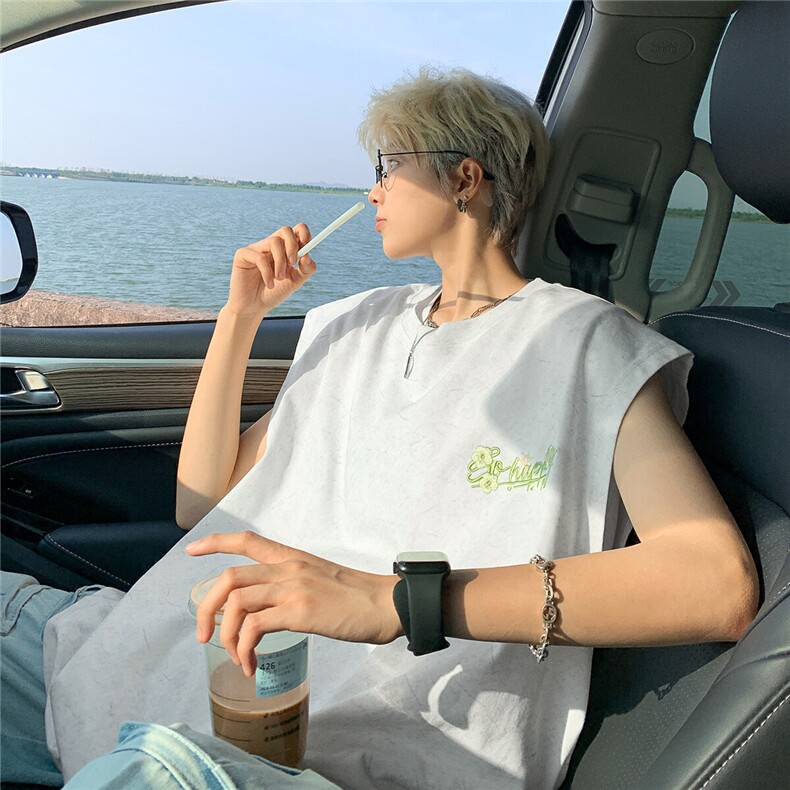 大250克重磅砂洗刺绣天丝棉冰丝坎肩背心T恤JF507特P35控55,男装T恤,电商A422-1