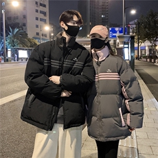 情侣装冬装美式条纹织带棉服刺绣logo棉衣休闲外套男G1100P118，男装棉衣，电商A339