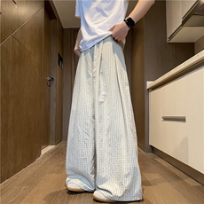 抖音品质春夏新款潮流格子宽松休闲冰丝裤B315-K25636-特p40控78，男装休闲裤，电商B315